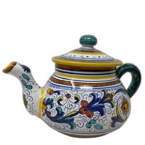 Tea Pot Service RICCO DELUXE Deruta Majolica Italy Yellow Blue Gold Green Vtg